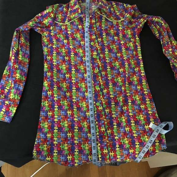 Burning Man EDM Rainbow Puzzle Dress Shirt Men S - Picture 5 of 8